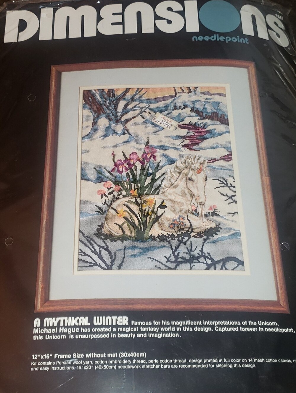 Vintage 1983 Dimensions Unicorn Needlepoint Kit "A Mythical Winter"